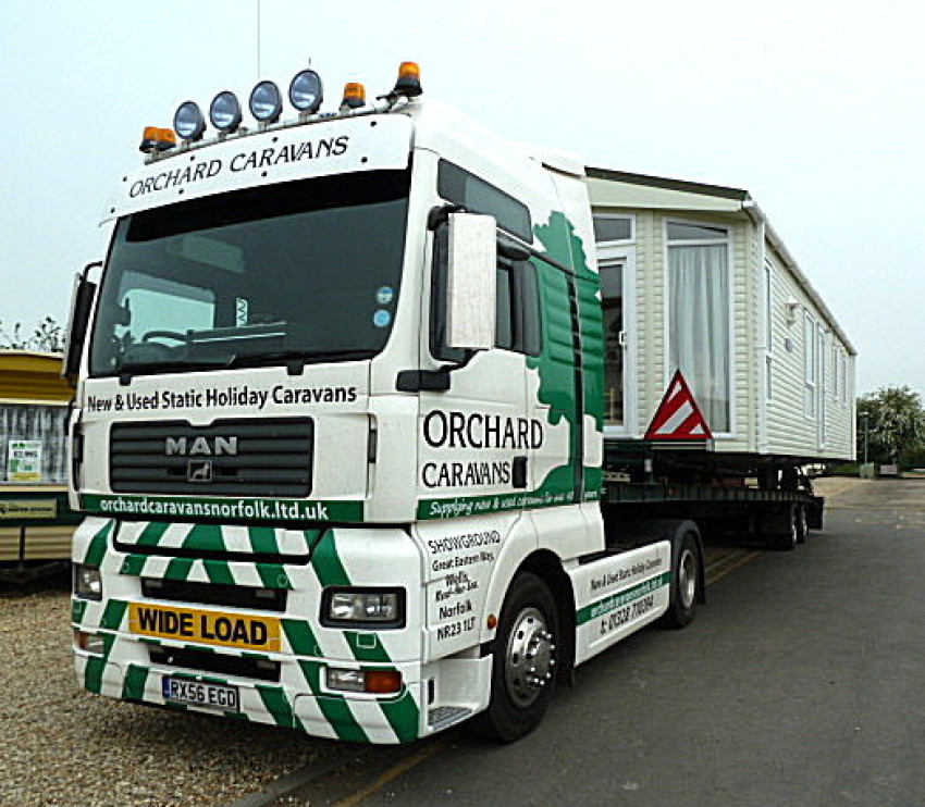 Photo of MAN Articulated vehicle designed to transport large caravans for Orchard Caravans