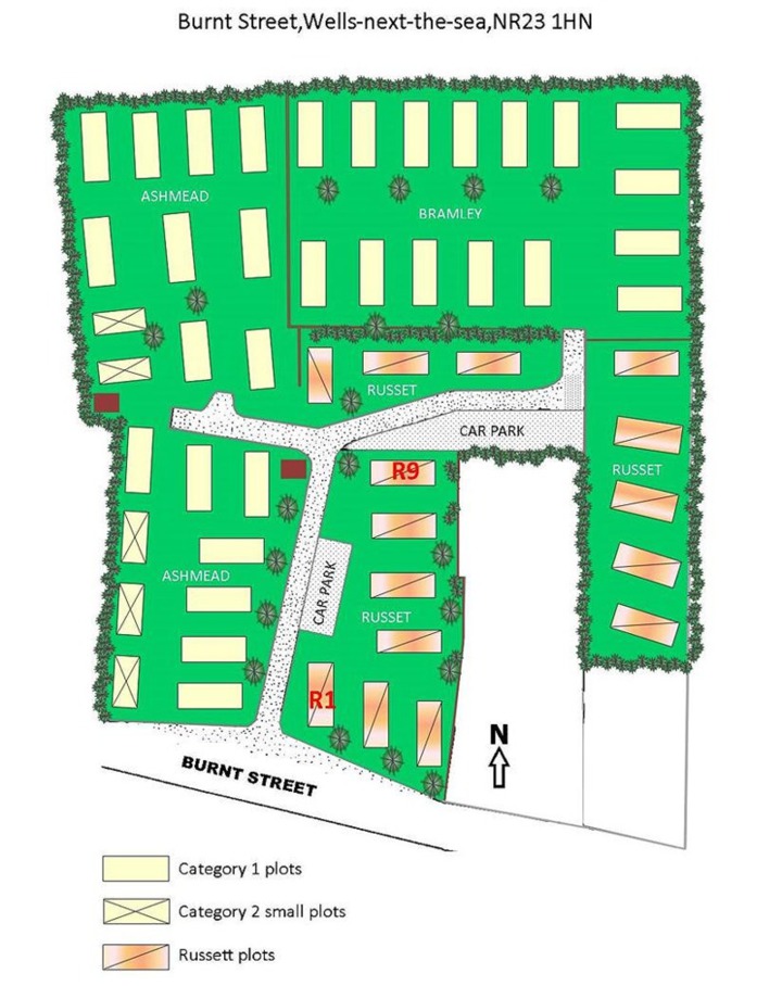 Picture of the layout of Orchard Caravan Park, Burnt Street,Wells-next-the-sea,Norfolk