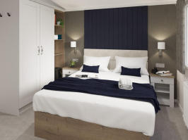 Picture of the twin bedroom in a 2024 40 x 13 2 bedroom Willerby Sheraton sited on the Orchard Holiday Park, Wells next the Sea, North Norfolk.