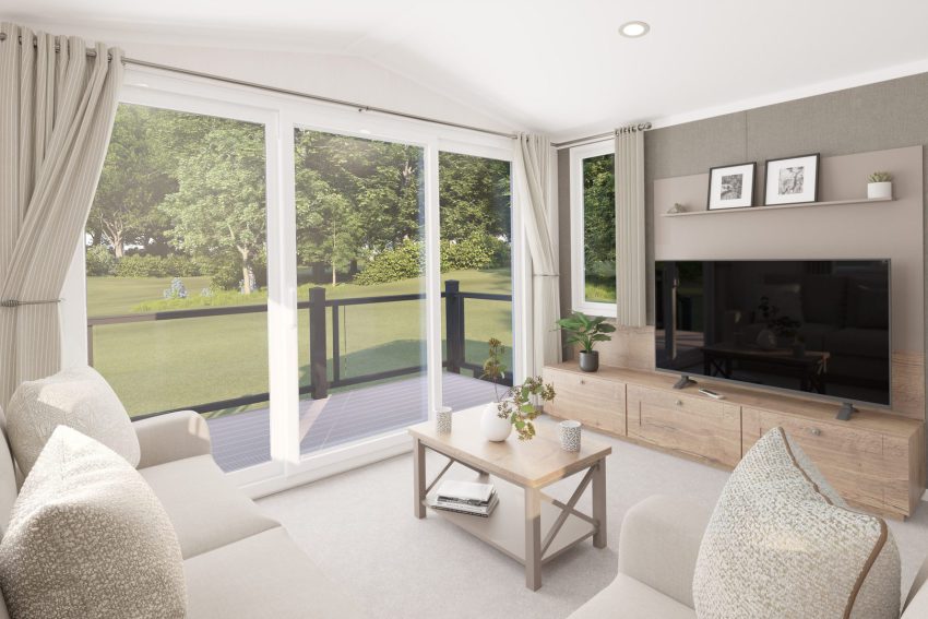Picture of the lounge in a 2026  Swift Morlaix 40 x 14 2 bedroom Static Holiday Caravan.