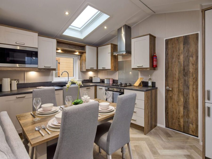 Picture of the kitchen/dining area in a 2026 42 x 14 2 bedroom Willerby Sheraton Elite sited on the Orchard Holiday Park, Wells next the Sea, North Norfolk.