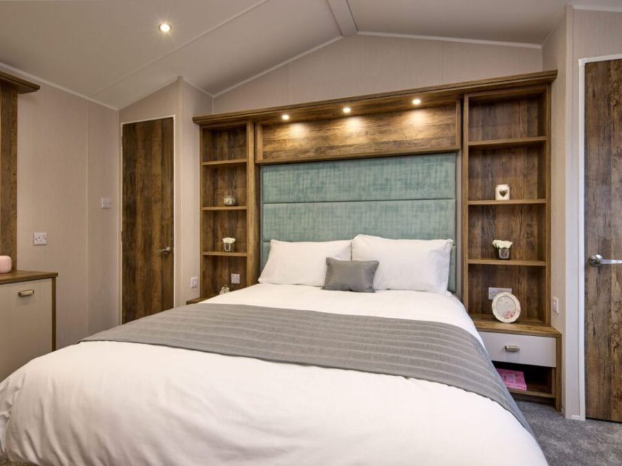 Picture of the i master bedroom in a 2026 42 x 14 2 bedroom Willerby Sheraton Elite sited on the Orchard Holiday Park, Wells next the Sea, North Norfolk.