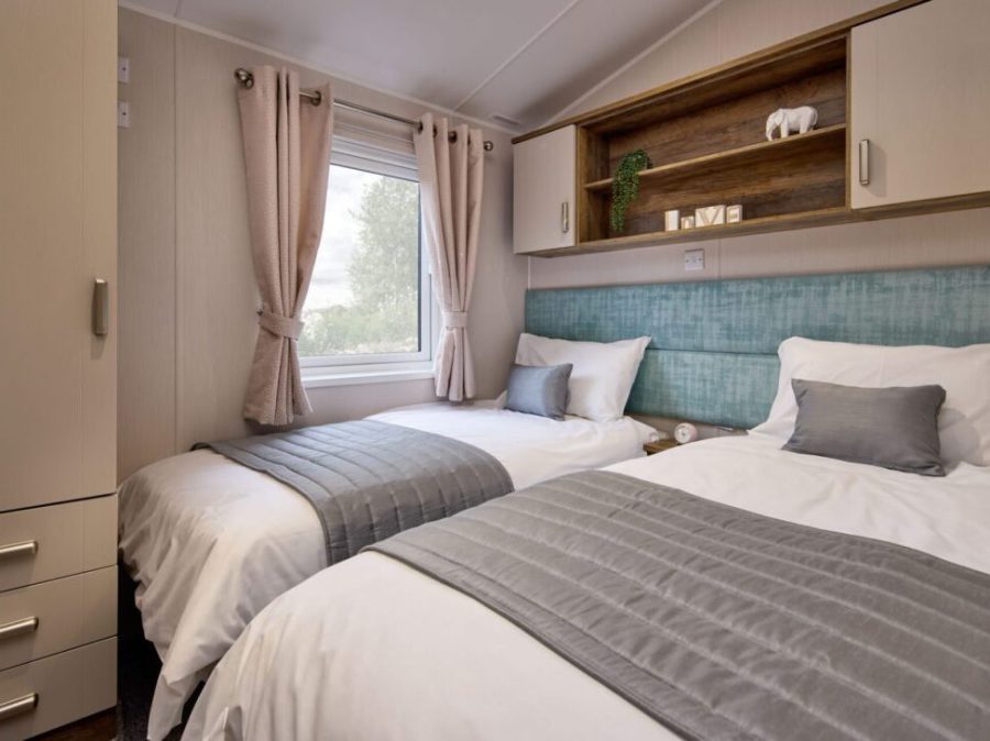 Picture of the twin bedroom in a 2026 42 x 14 2 bedroom Willerby Sheraton Elite sited on the Orchard Holiday Park, Wells next the Sea, North Norfolk.