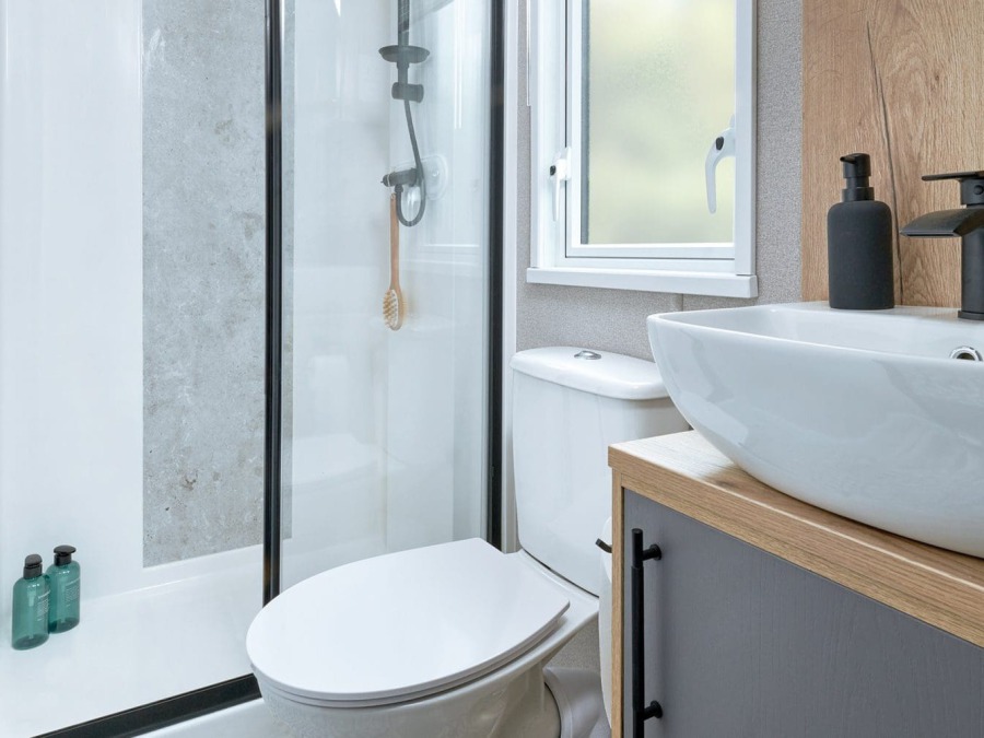 Picture of the shower room in a ABI St. David 38 x 12 2 bedroom Static Hoilday Caravan sited on Friary Farm Caravan Park, Blakeney, North Norfolk.