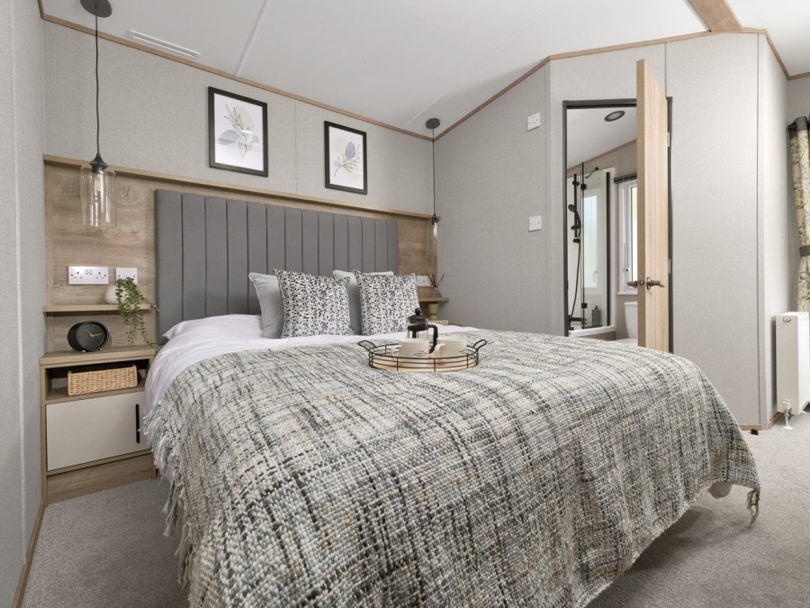 Picture of the master bedroom in a ABI Beverley 39 x 12 2 bedroom Static Holiday Caravan sited at Friary Farm Caravan Park, Blakeney, North Norfolk.