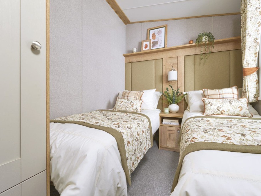 Picture of the twin bedroom in a ABI Ambleside 40 x 13 2 bedroom Static Holiday Caravan sited at Friary Farm Caravan Park, Blakeney, North Norfolk.