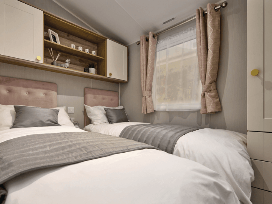 Picture of the twin bedroom in a Willerby Sierra 38 x 12  2 bedroom Static Holiday Caravan sited at Friary Farm Caravan Park, Blakeney, North Norfolk.