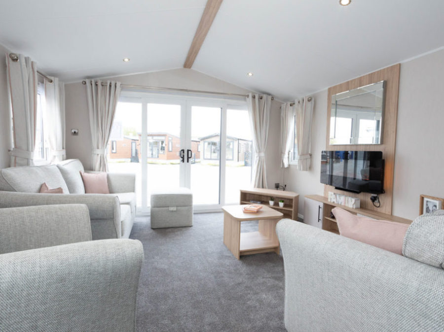 Picture of the view from the kitchen in a Willerby Manor 35 x 12  2 bedroom Static Holiday Caravan sited at Friary Farm Caravan Park, Blakeney, North Norfolk.