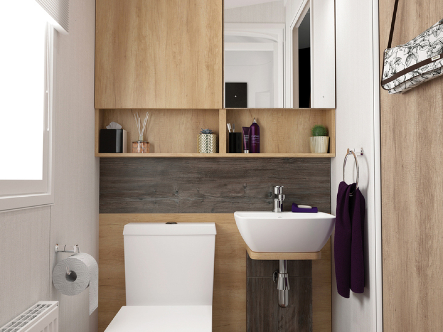 Picture of the shower room with w.c. in a Swift Bordeaux 35 x 12  2 bedroom Static Holiday Caravan sited at Friary Farm Caravan Park, Blakeney, North Norfolk.